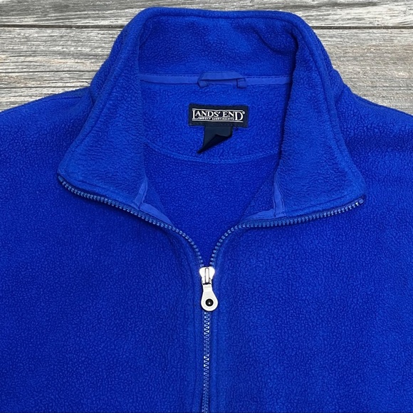 Men’s Large L Women’s Extra Large Lands’ End Blue Fleece Jacket Full Zip Pockets - Picture 4 of 15